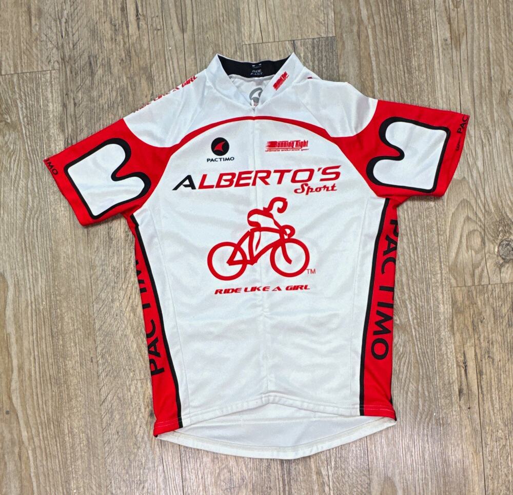 Pactimo Ride Like a Girl Cycling Jersey Short Sleeve Full Zip Pockets M W/R/B